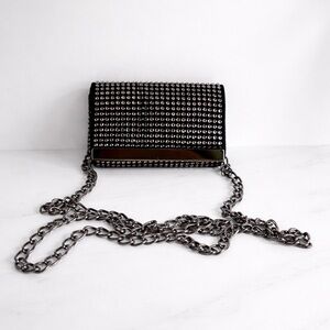BCBG Max Azria Black Rhinestone Crossbody Bag w/ Chain Strap + Dust Bag Evening